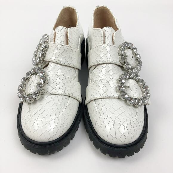 Schutz Womens Doris Leather Oxford Shoes 6.5 White Snake Embossed NWOB - Picture 4 of 10